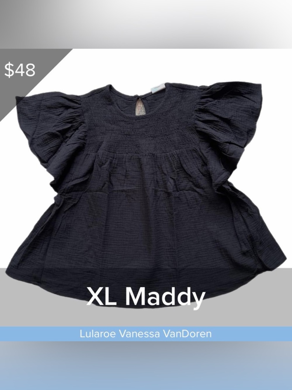 LuLaRoe Black Flutter Sleeve Maddy Top